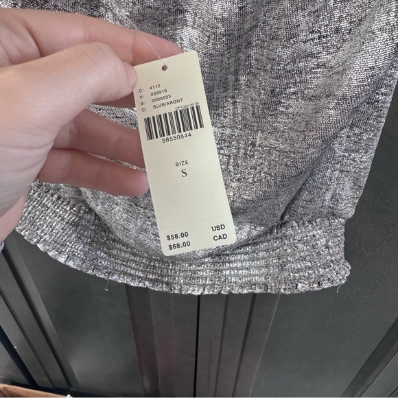 ANTHROPOLOGIE NWT Silver Metallic Strapless Shimmer Cinched Tube Top Size Small - Picture 9 of 10